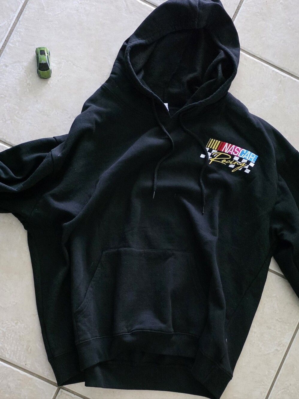 Nascar Black Pullover Hoodie with White Tag Logo